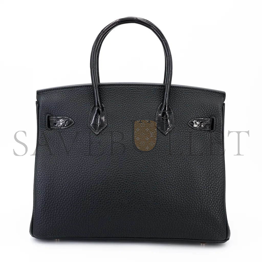H**mes master birkin 30 crocodile and togo leather black silver buckle h076235ck02 (30*22*16cm)